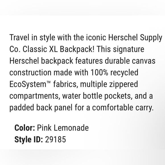 Herschel Supply Company - XL Barbie Pink Lemonade Backpack main image 8